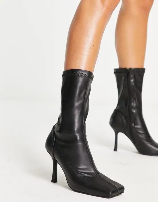 Leon square toe sock boots in black