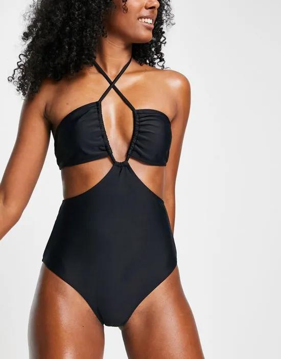 Leonie ruched cut out swimsuit in black