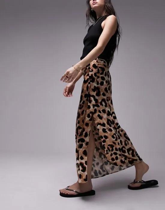 leopard print sarong midi skirt in multi