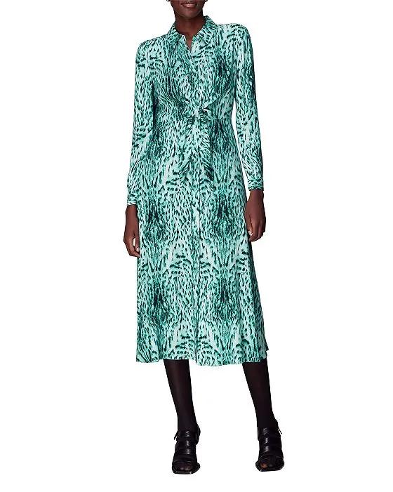 Leopard Print Tie Front Midi Dress