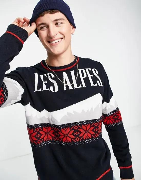 Les Alpes crew neck christmas sweater in navy