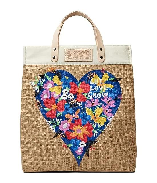 Let Love Grow Burlap Tote Bag