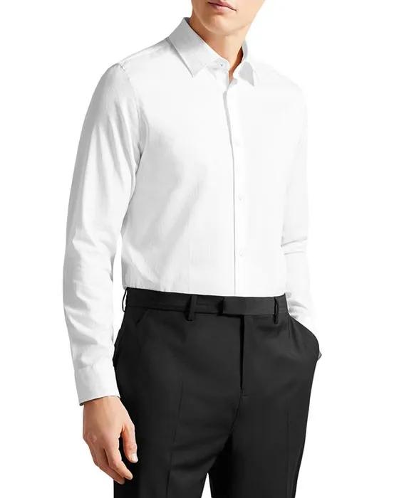 LETWELL Cotton Blend Jacquard Slim Fit Button Down Shirt 