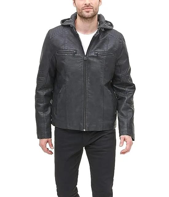 Levi's Men's Faux Leather Hooded Racer Jacket
