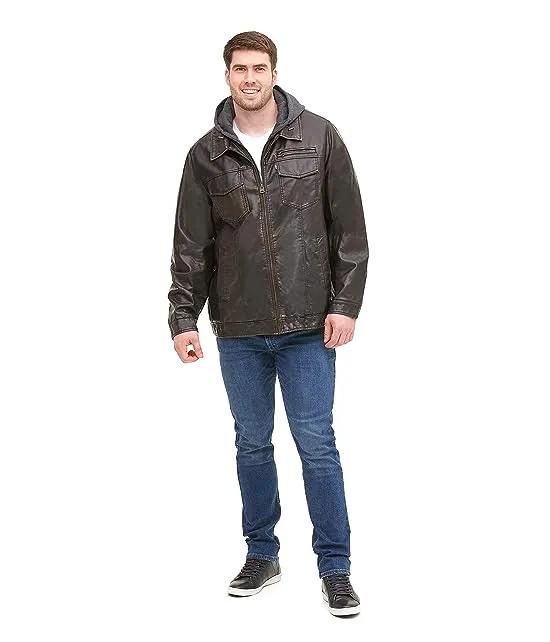 Levi's Men's Faux Leather Trucker Hoody with Sherpa Lining (Regular and Big and Tall Sizes)