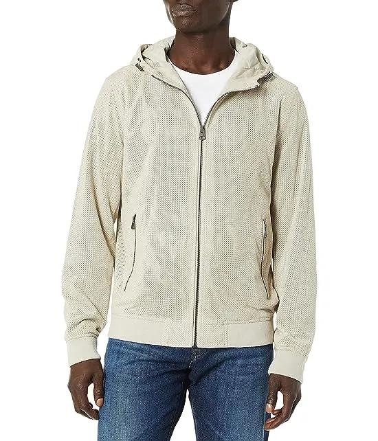 Levi's Men's Perforated Faux Leather Hoody Bomber Jacket