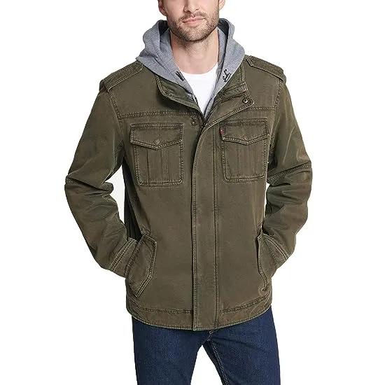 Levi's Men's Washed Cotton Hooded Military Jacket