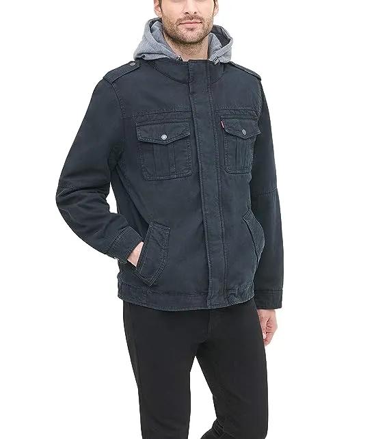 Levi's Men's Washed Cotton Hooded Military Jacket