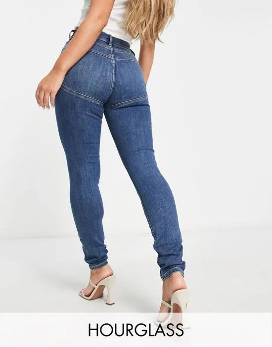 lift and contour power stretch skinny jeans in dark blue