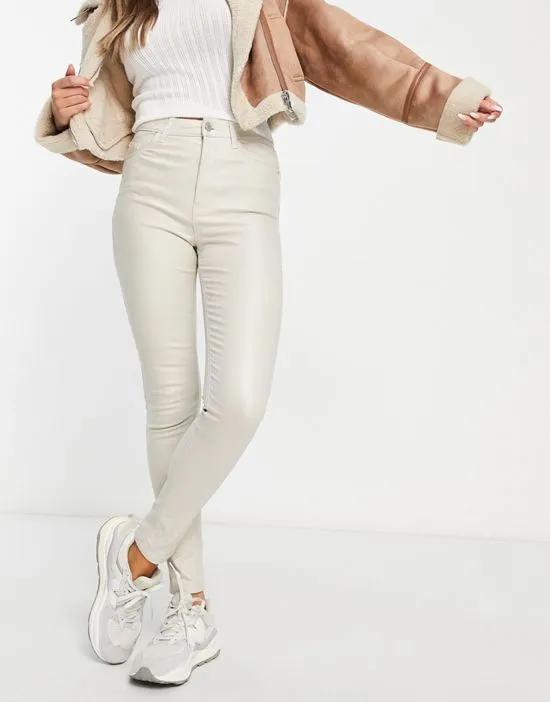 lift and shape high rise super skinny coated jeans in off white