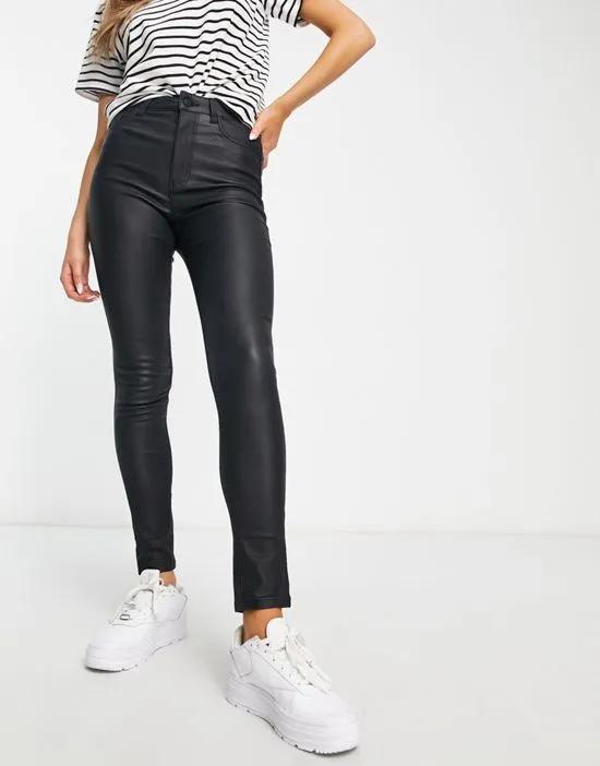 Lift & Shape high waist super skinny coated jeans in black