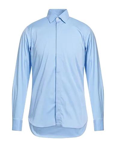 Light blue Cotton twill Solid color shirt