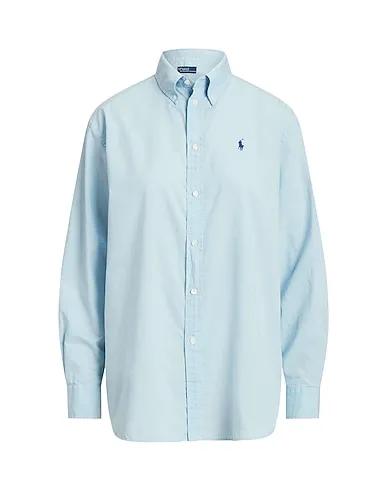 Light blue Cotton twill Solid color shirts & blouses