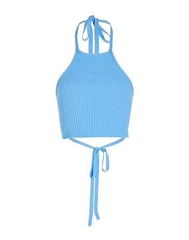 Light blue Knitted Top KNITTED HALTER OPEN-BACK TOP
