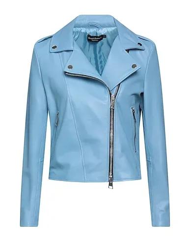 Light blue Leather Biker jacket