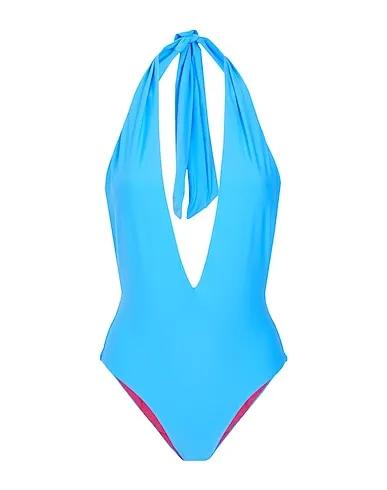 Light blue One-piece swimsuits RECYCLED DOUBLE FACE ONE-PIECE SWIMSUIT

