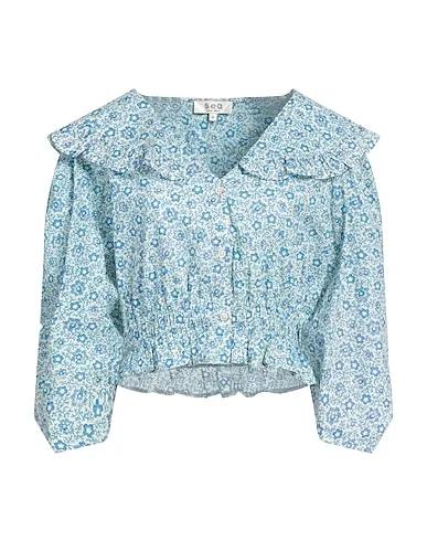 Light blue Plain weave Floral shirts & blouses