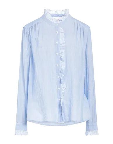 Light blue Plain weave Patterned shirts & blouses