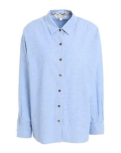 Light blue Plain weave Solid color shirts & blouses