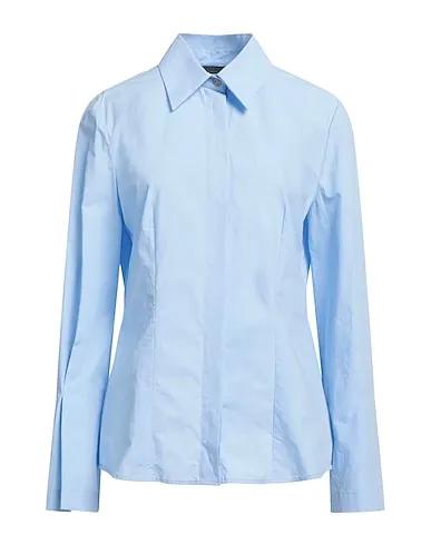 Light blue Plain weave Solid color shirts & blouses