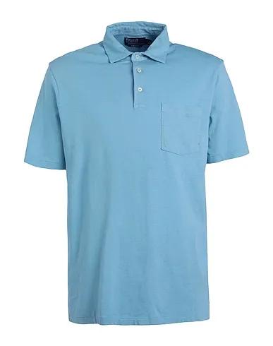 Light blue Polo shirt CLASSIC FIT COTTON-LINEN POLO SHIRT

