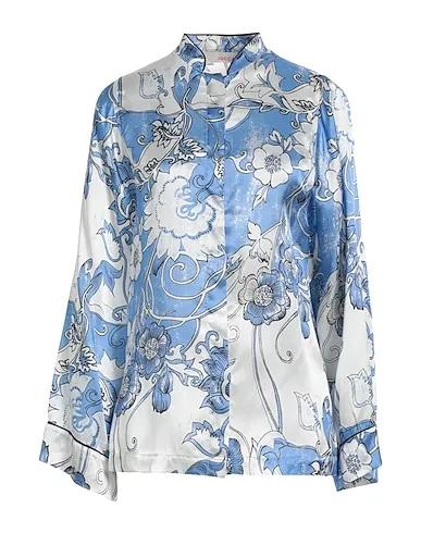 Light blue Satin Floral shirts & blouses