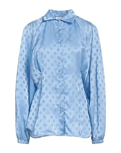 Light blue Satin Patterned shirts & blouses
