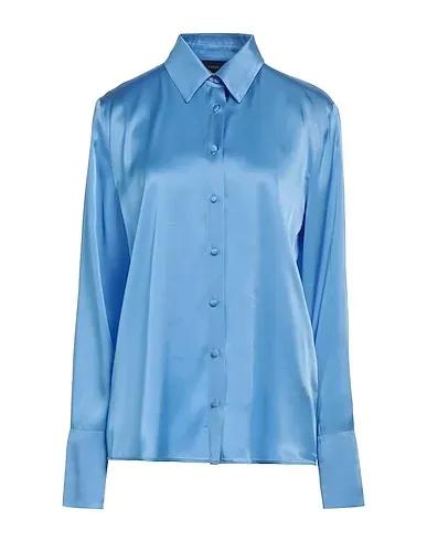 Light blue Satin Solid color shirts & blouses