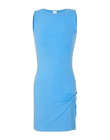Light blue Short dress JERSEY SLEEVELESS FRONT RUCHED SLIT MINI DRESS
