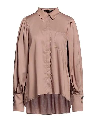 Light brown Cotton twill Solid color shirts & blouses