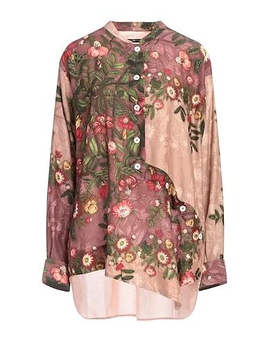 Light brown Plain weave Floral shirts & blouses