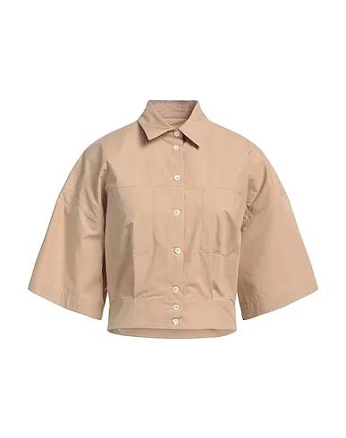 Light brown Plain weave Solid color shirts & blouses