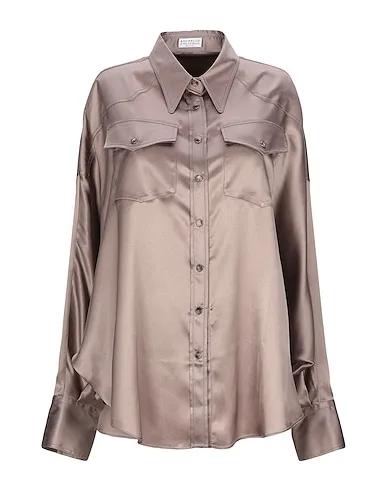 Light brown Satin Solid color shirts & blouses