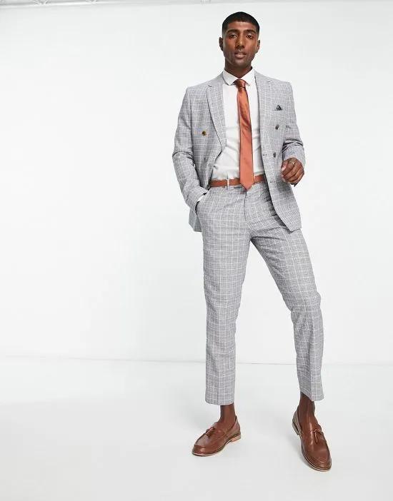light gray checked slim fit cropped suit pants