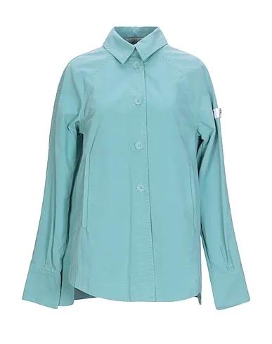 Light green Cotton twill Solid color shirts & blouses