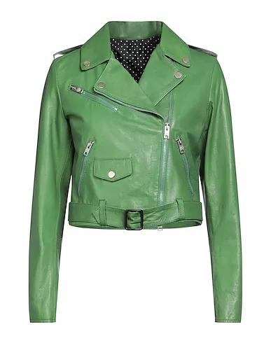 Light green Leather Biker jacket