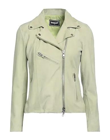 Light green Leather Biker jacket
