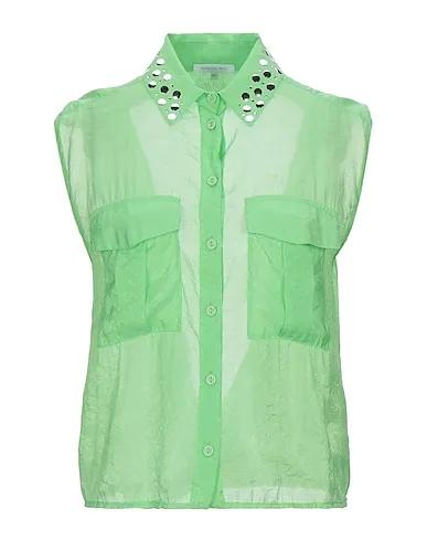 Light green Plain weave Solid color shirts & blouses
