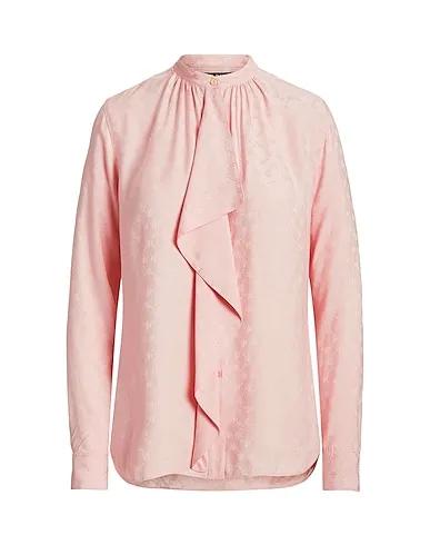Light pink Solid color shirts & blouses RUFFLE-TRIM LOGO JACQUARD SHIRT
