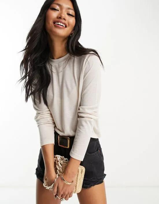 light weight marled boxy long sleeve top in oatmeal heather