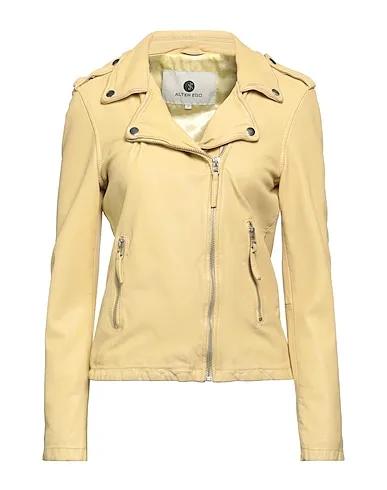 Light yellow Leather Biker jacket