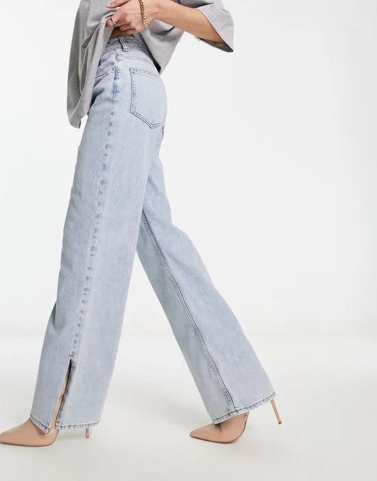 lightweight dad jeans with split in blue