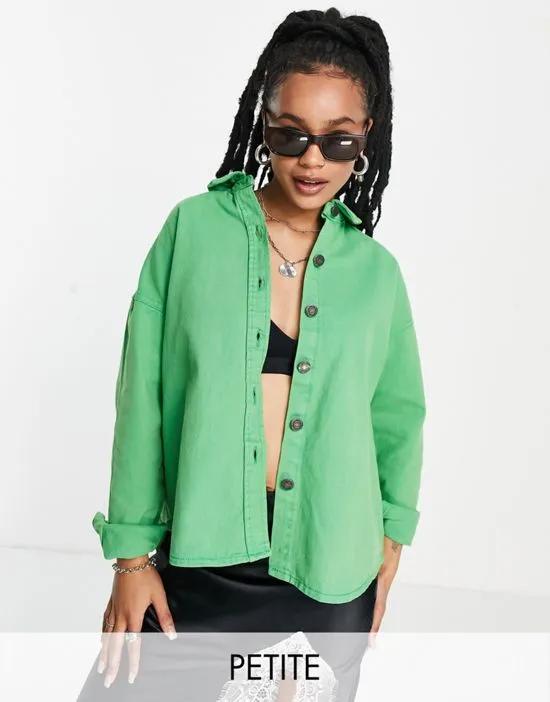 lightweight denim shirt jacket in bright green