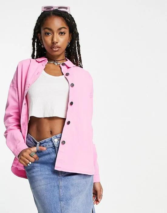 lightweight denim shirt jacket in pink