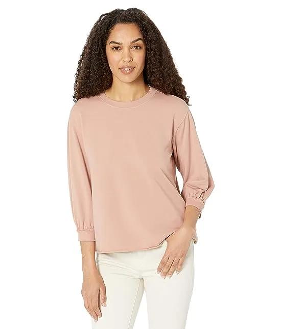 Lightweight French Terry 3/4 Puff Sleeve Crew Neck Top
