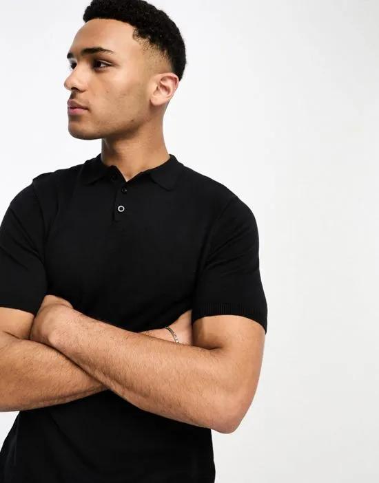 lightweight knitted cotton polo in black