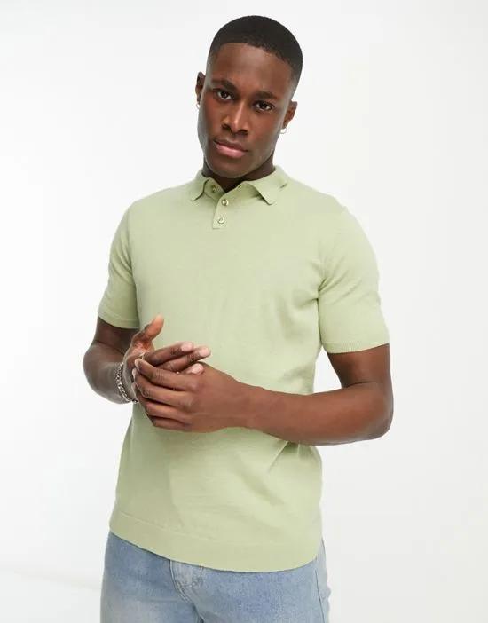 lightweight knitted cotton polo in khaki