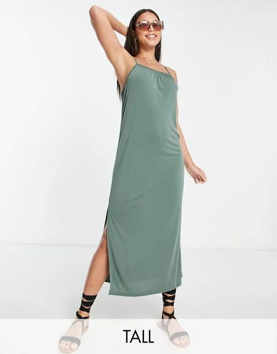 lightweight midi cami dress with tie back in sage