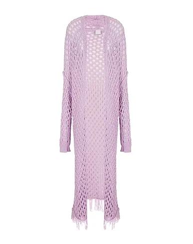 Lilac Knitted Cardigan OPEN WORK FRINGED LONG CARDIGAN
