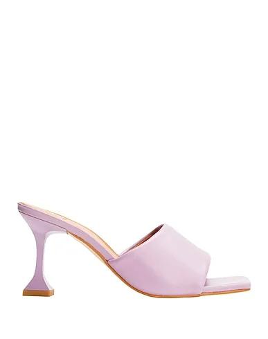 Lilac Sandals LEATHER SQUARE TOE SPOOL-HEEL SANDALS
